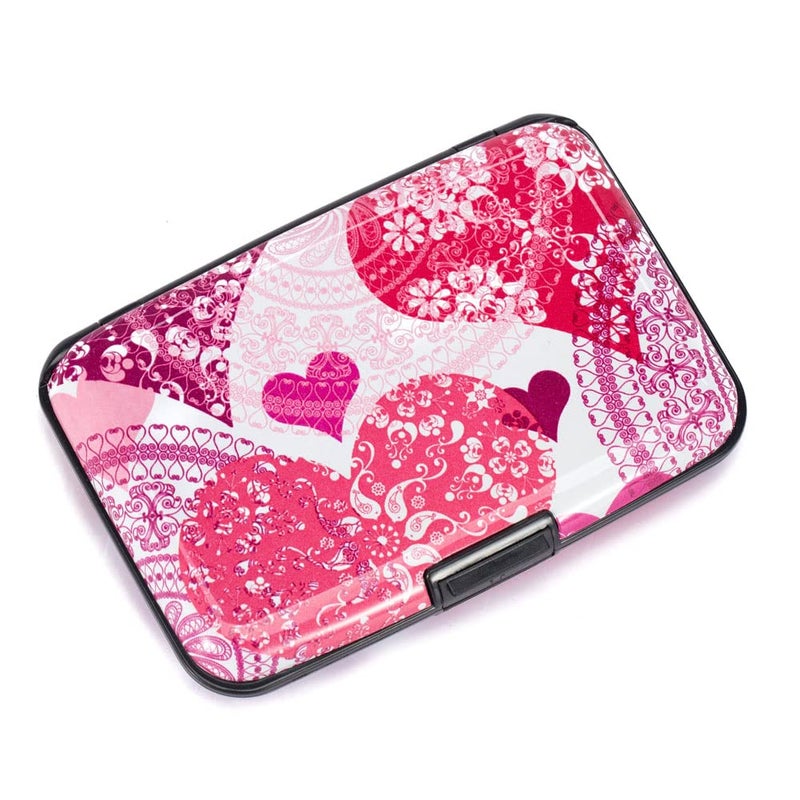 ELFISH Mini RFID Aluminum Wallet Credit Cards Holder Business Card Case Metal ID Case for Men Women (Heart) - Image 1